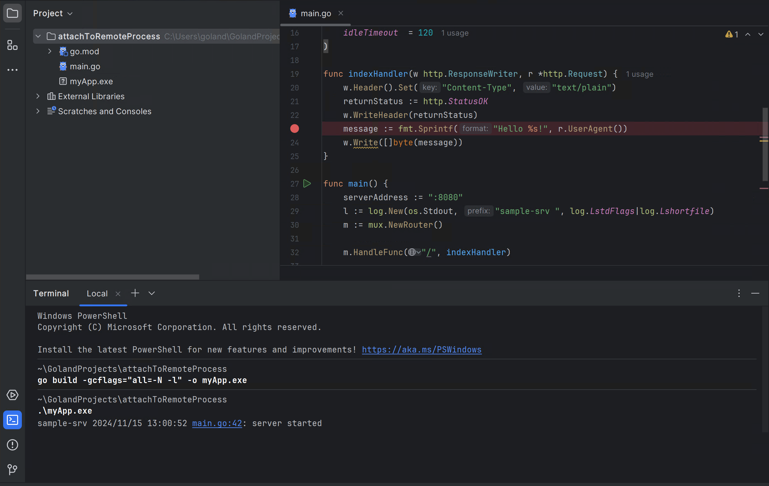 Attach to running Go processes with the debugger | GoLand Documentation