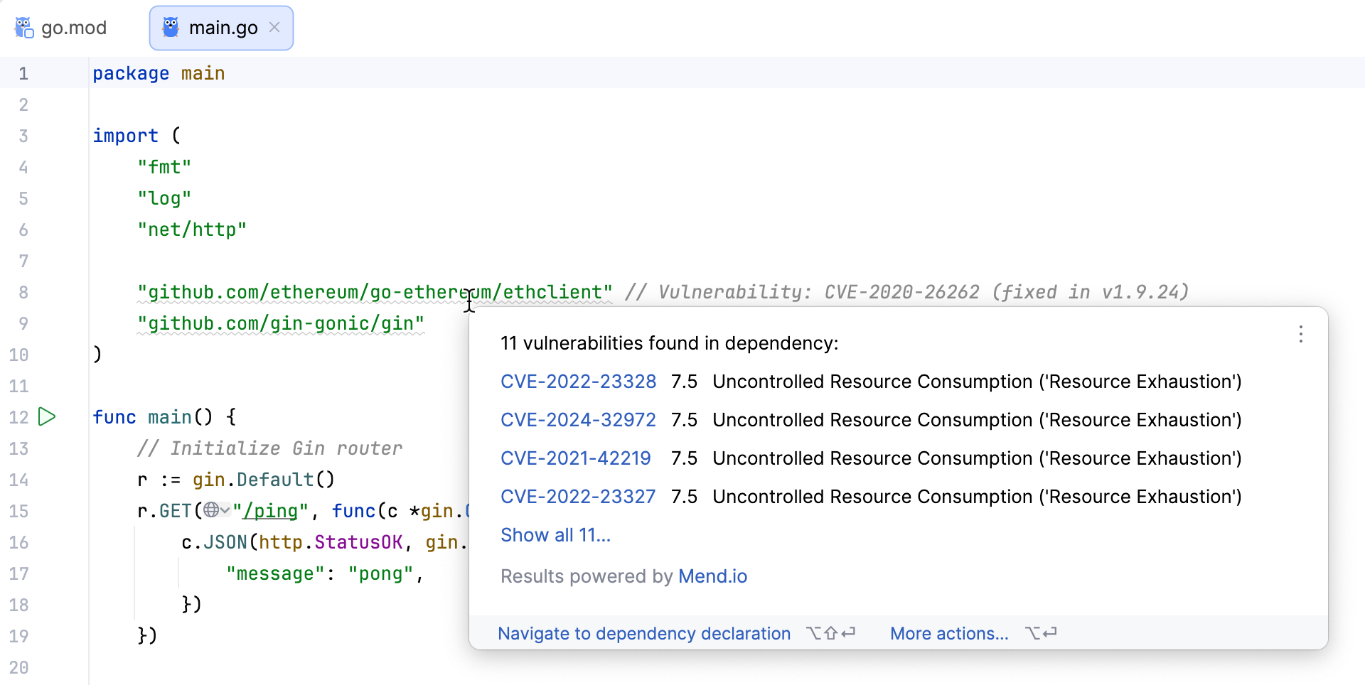 Fix vulnerable packages in regular Go files