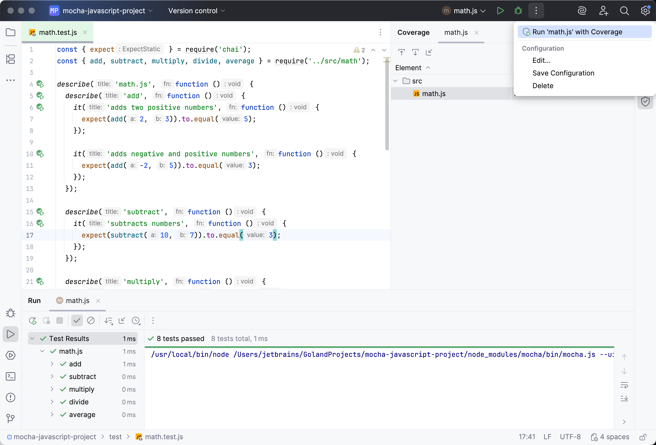 Mocha tests: coverage report