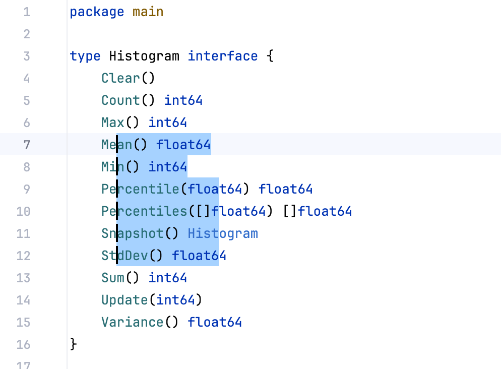 GoLand: Selecting multiple rectangular fragments of text with the mouse GoLand: Selecting multiple rectangular fragments of text with the mouse