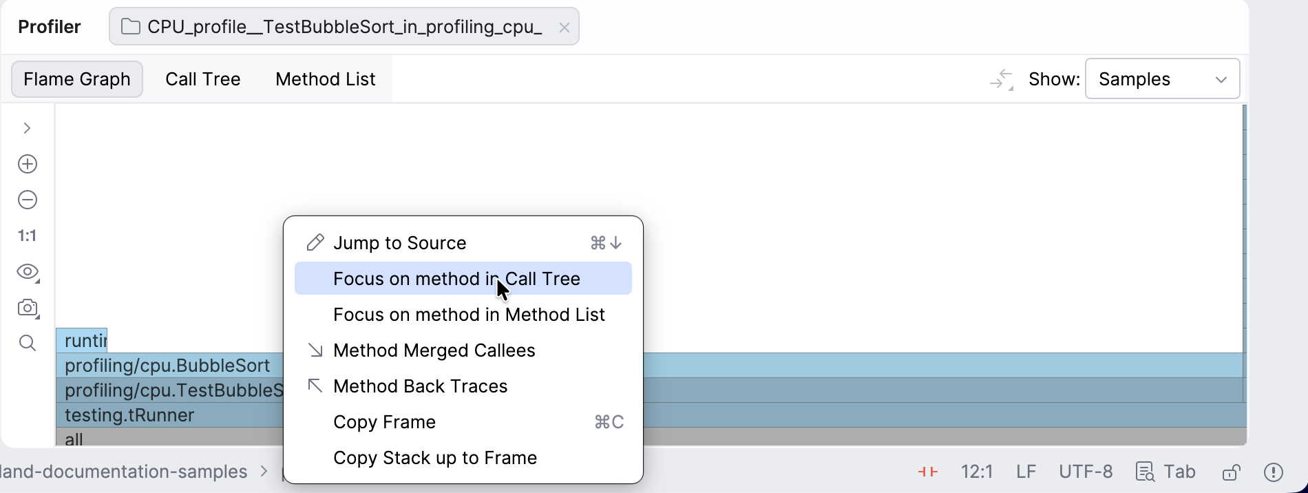 Jumping between tabs in the Profiler tool window Jumping between tabs in the Profiler tool window