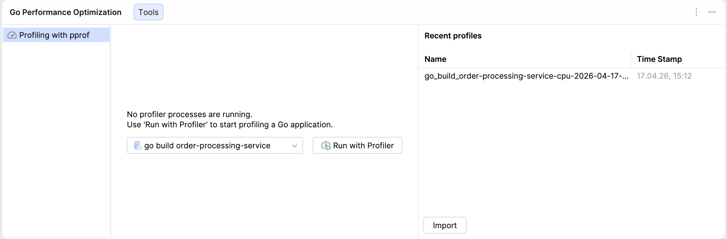 Go Performance Optimization tool window
