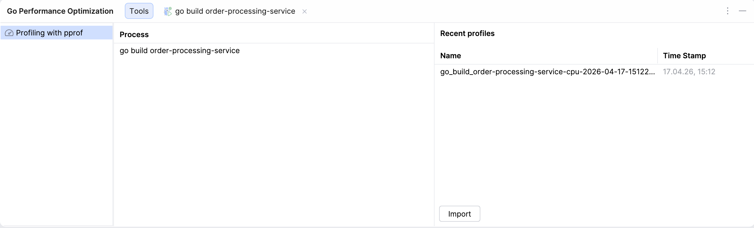 Go Performance Optimization tool window