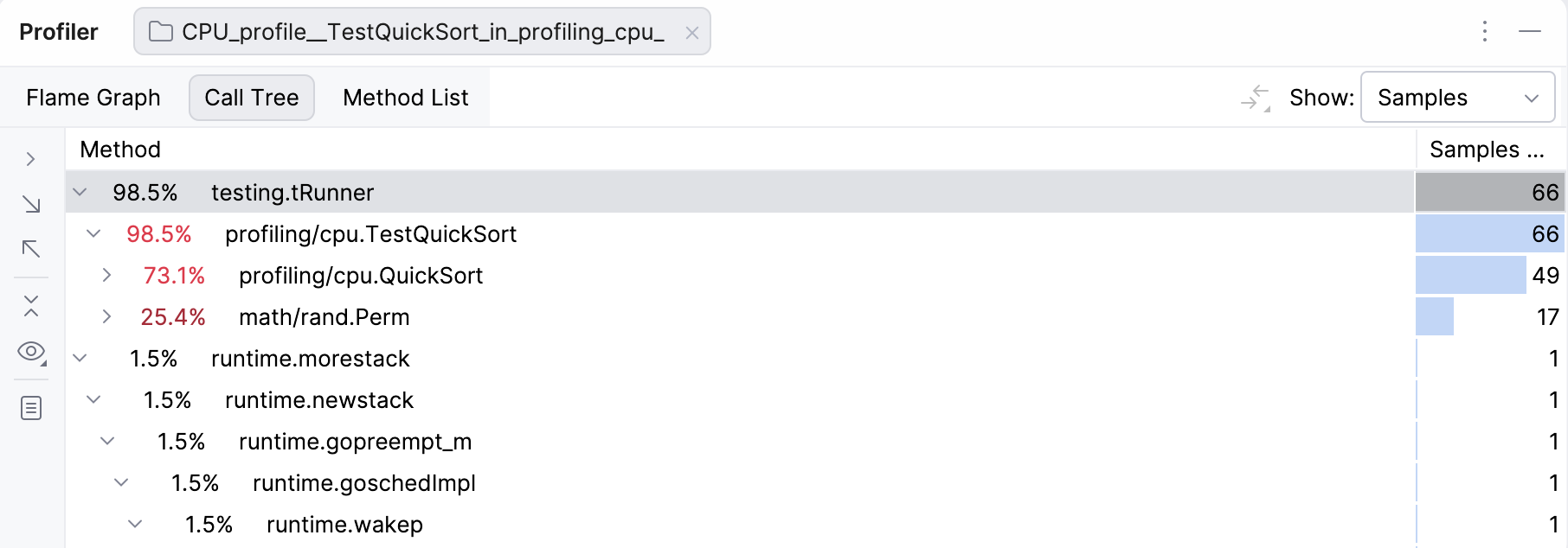 call tree tab in the profiler results call tree tab in the profiler results