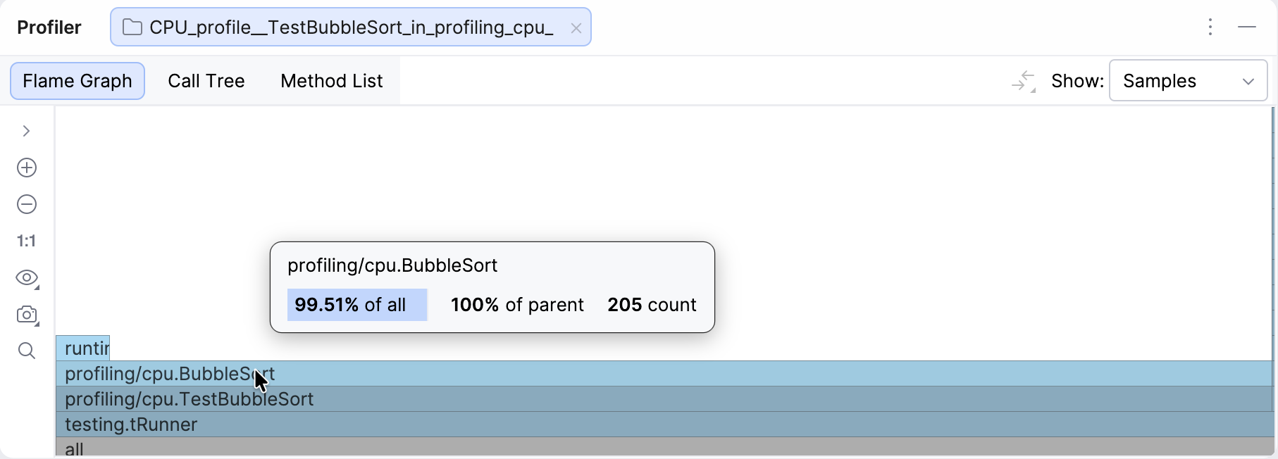Block details shown in the flame graph Block details shown in the flame graph