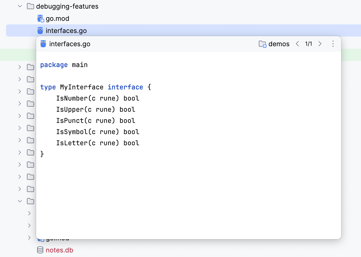 Opening a file preview in the Project tool window