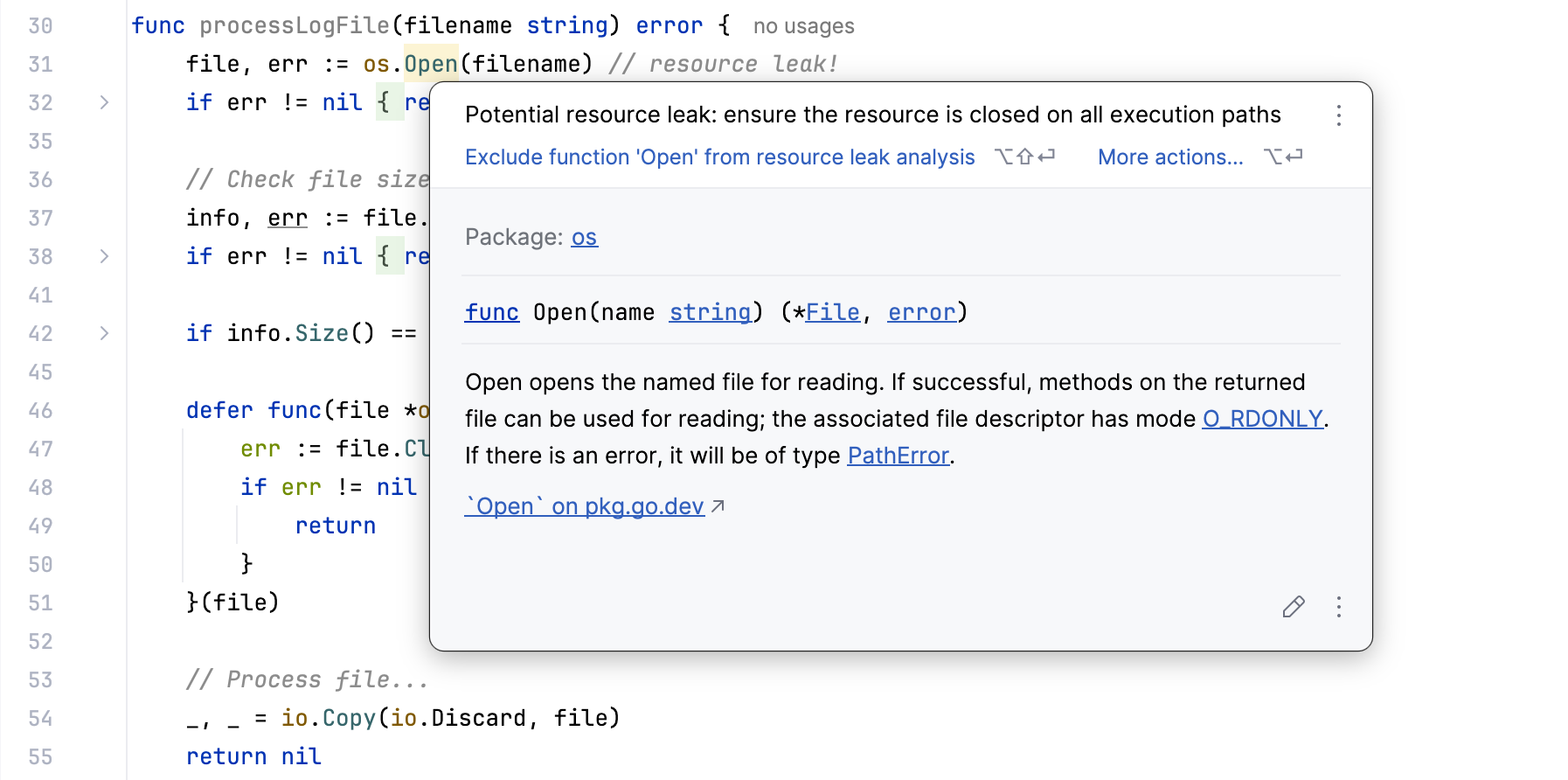The resource leak inspection settings