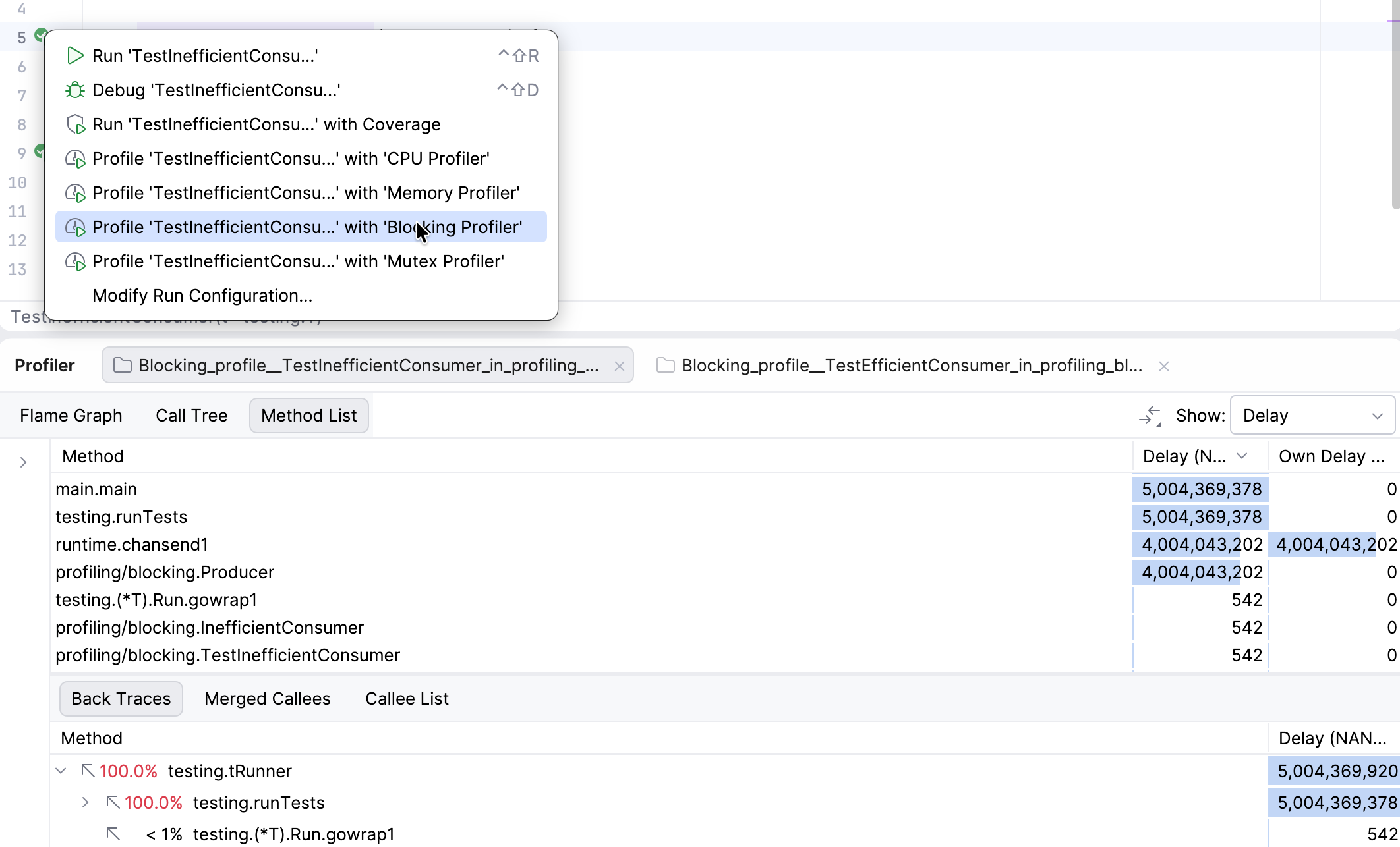 Run blocking profiler
