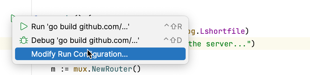 Modify run configuration Modify run configuration