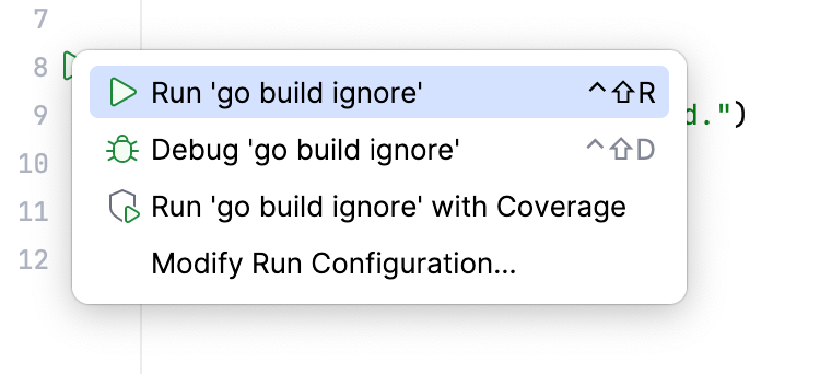 Run from the gutter menu