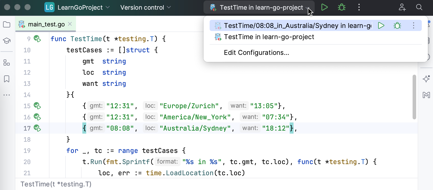 Running a run/debug configuration for tests Running a run/debug configuration for tests