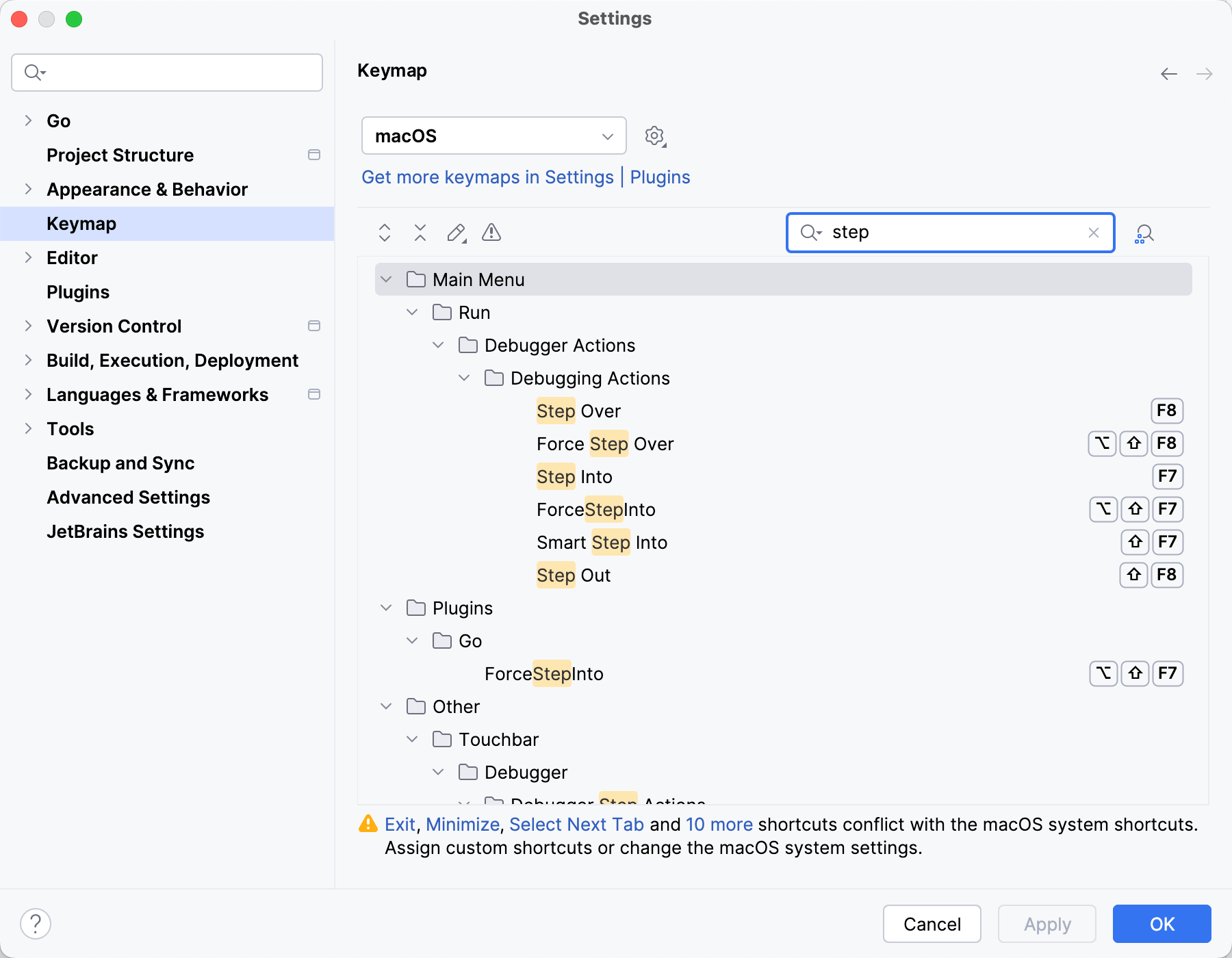 Selected keymap and action in search Selected keymap and action in search