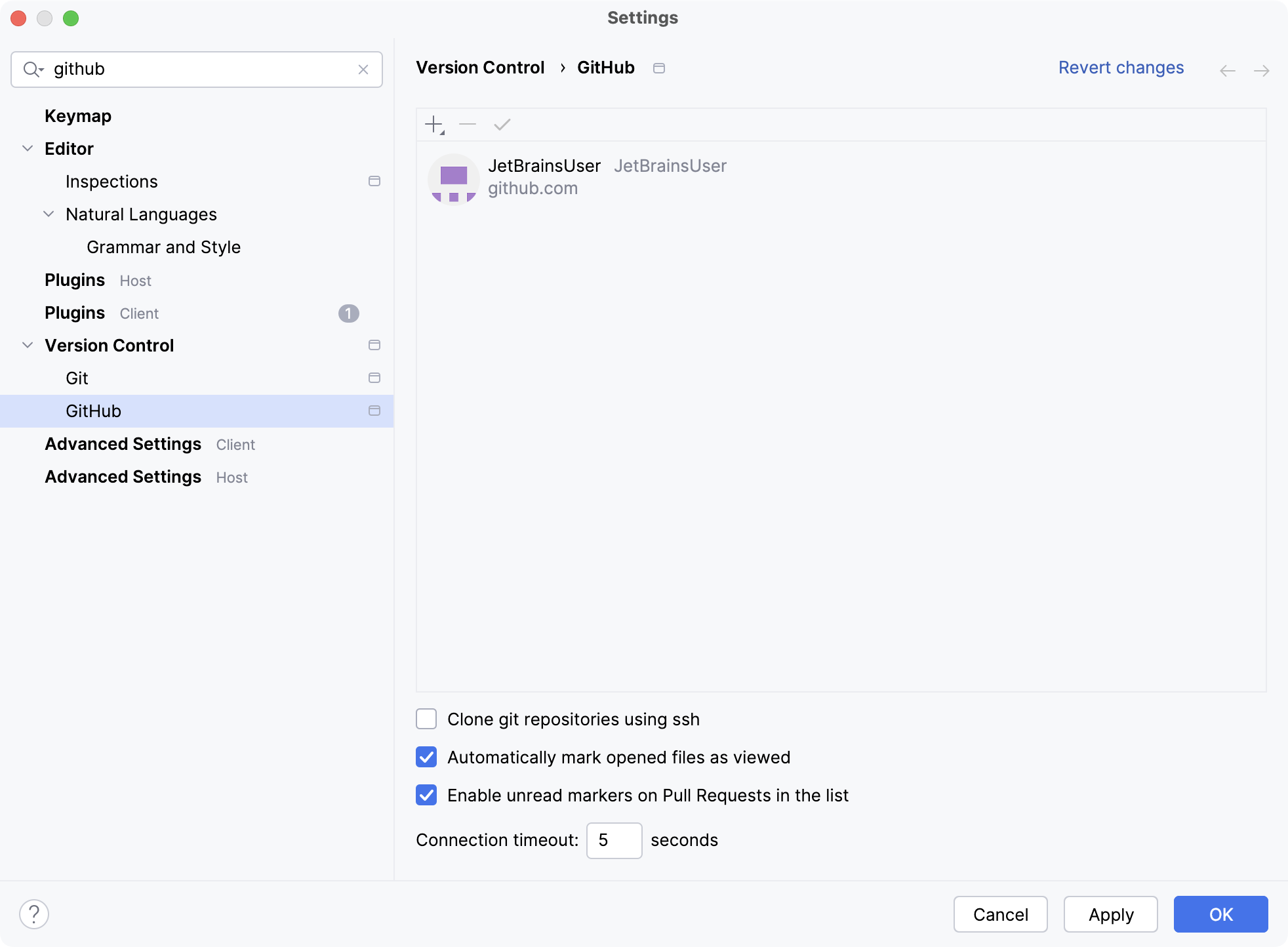 the GitHub settings the GitHub settings