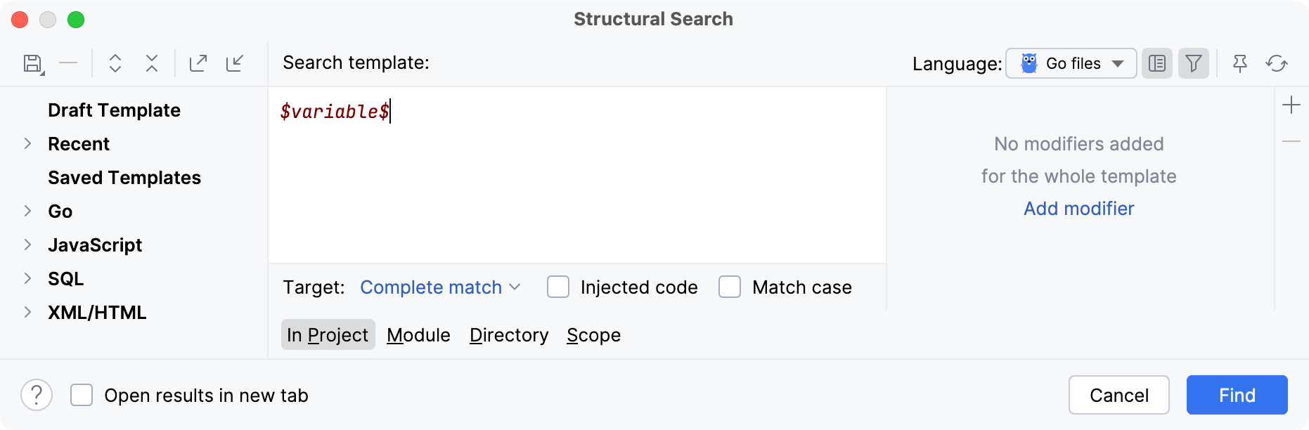 Structural Search dialog