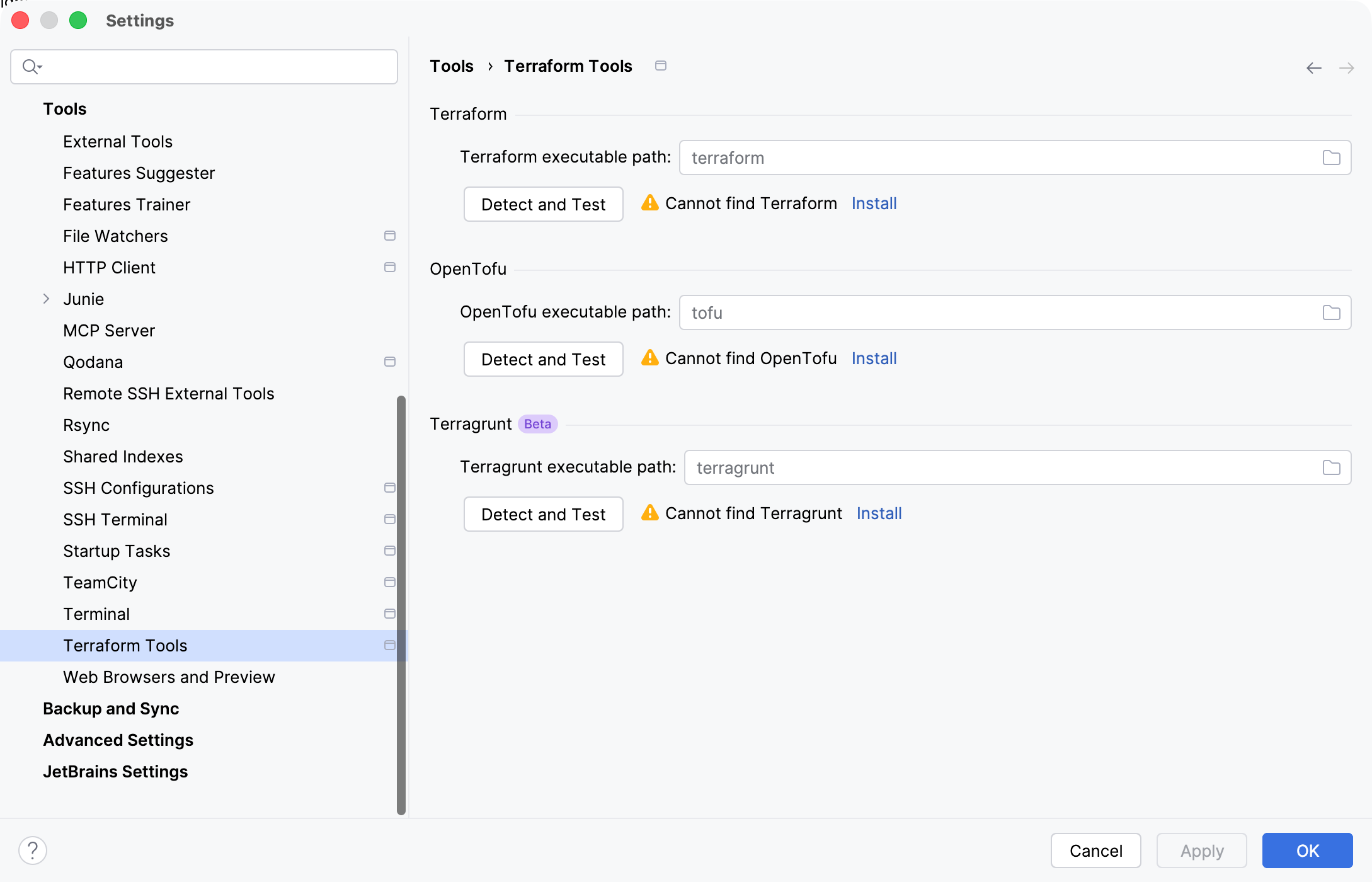 Terraform Tools settings