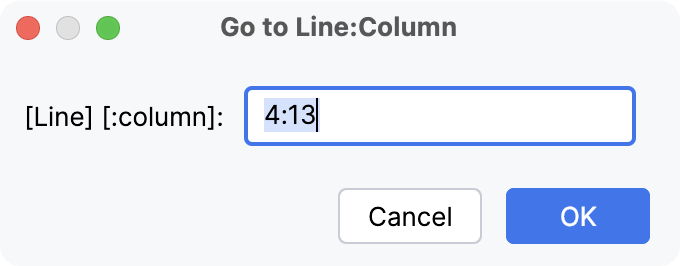Go to line/column dialog Go to line/column dialog