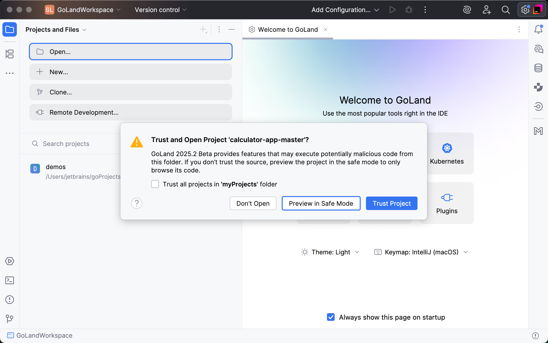 Untrusted project warning