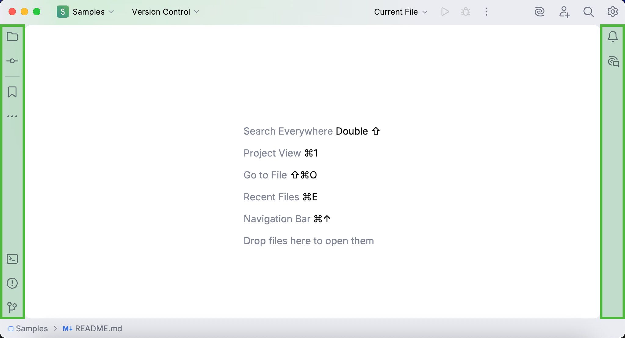 Icons in tool window bars Icons in tool window bars