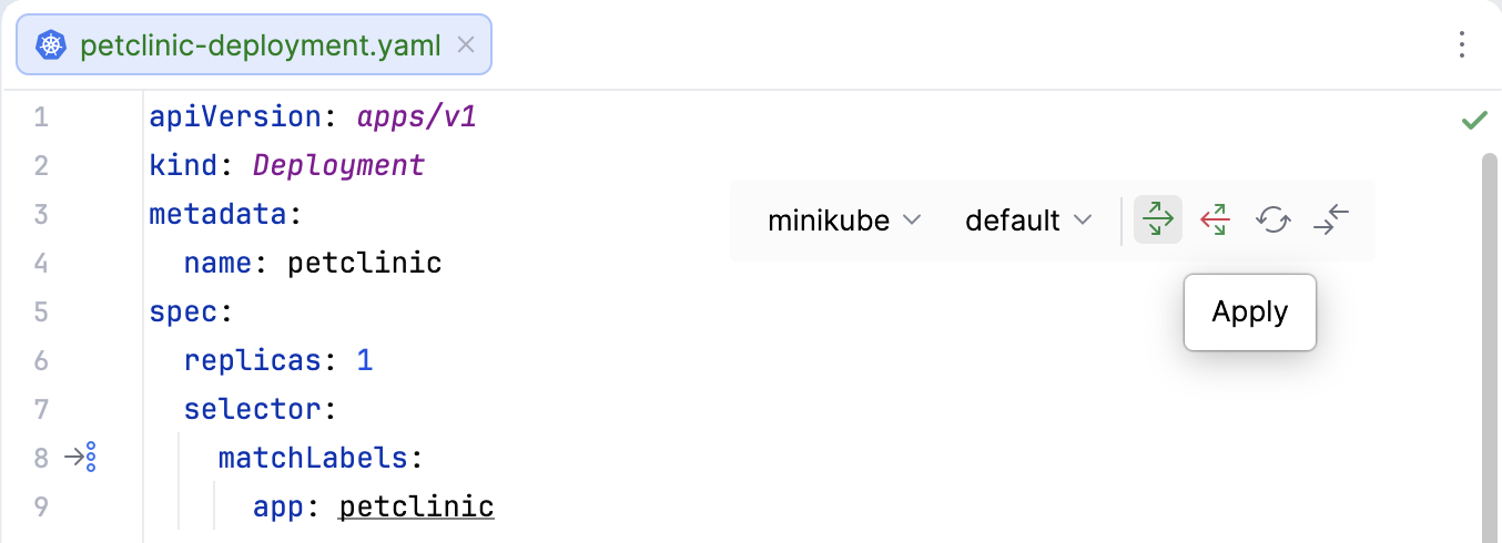 The Apply button on the floating toolbar