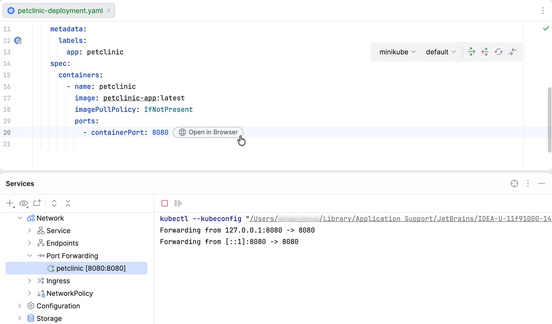 Start of a new port-forwarding session in the Services tool window Start of a new port-forwarding session in the Services tool window