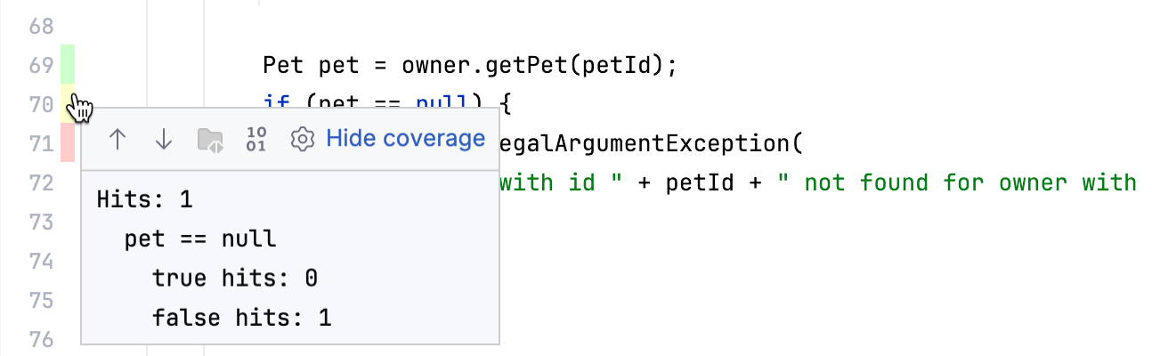 Code coverage results in the editor Code coverage results in the editor