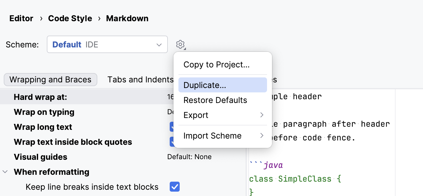 Creating a new code style scheme