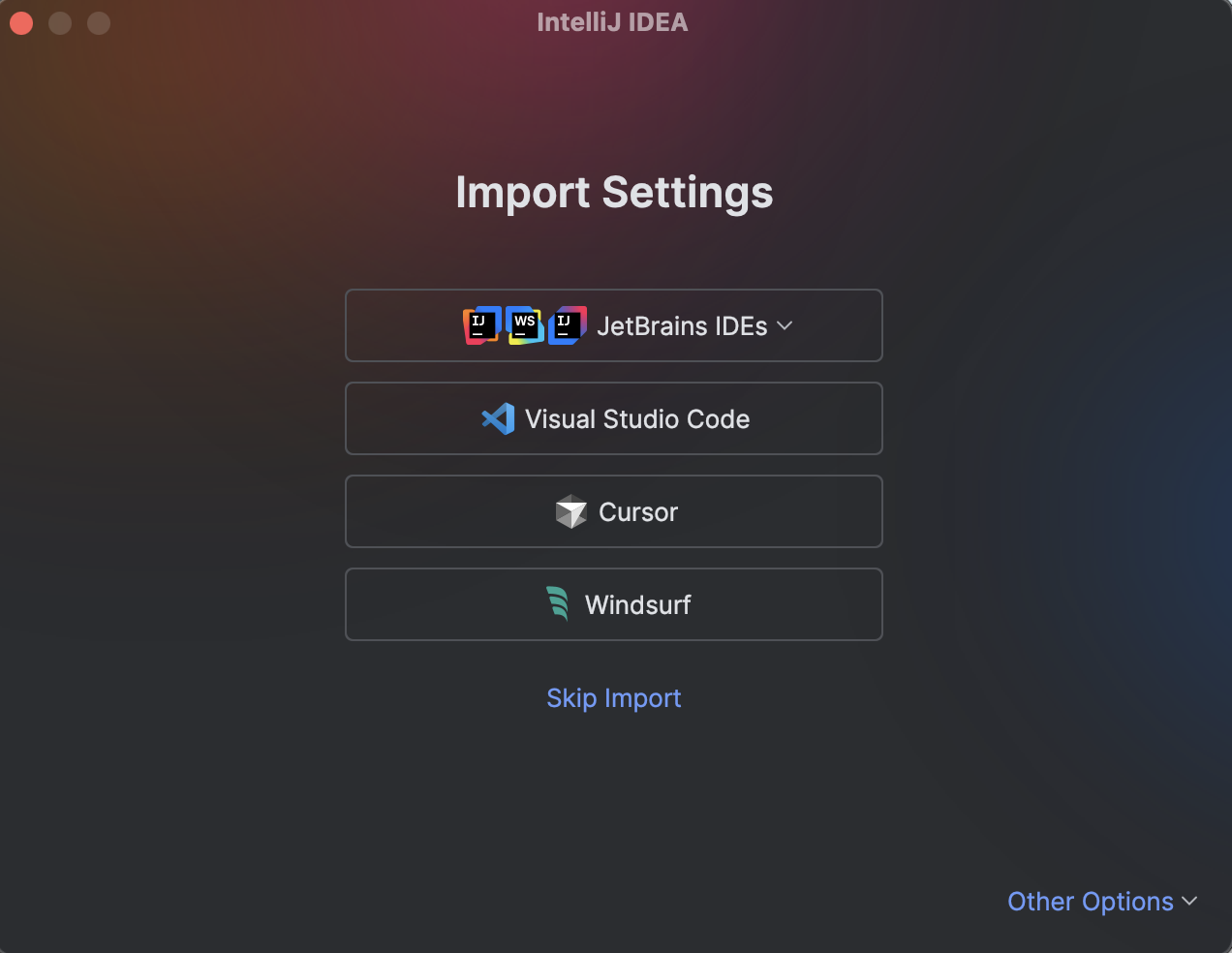 The Import Settings dialog