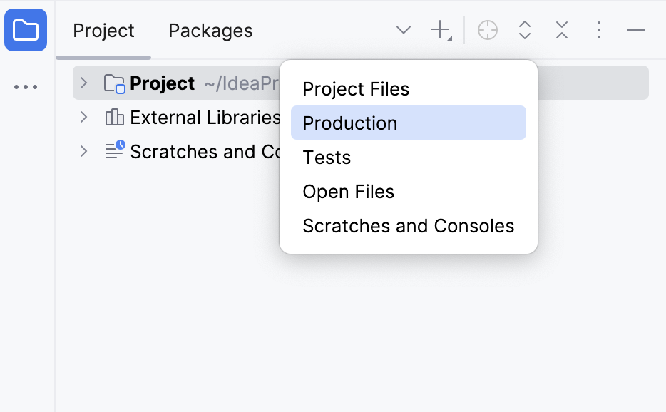 IntelliJ&nbsp;IDEA: choosing a view in the Project tool window