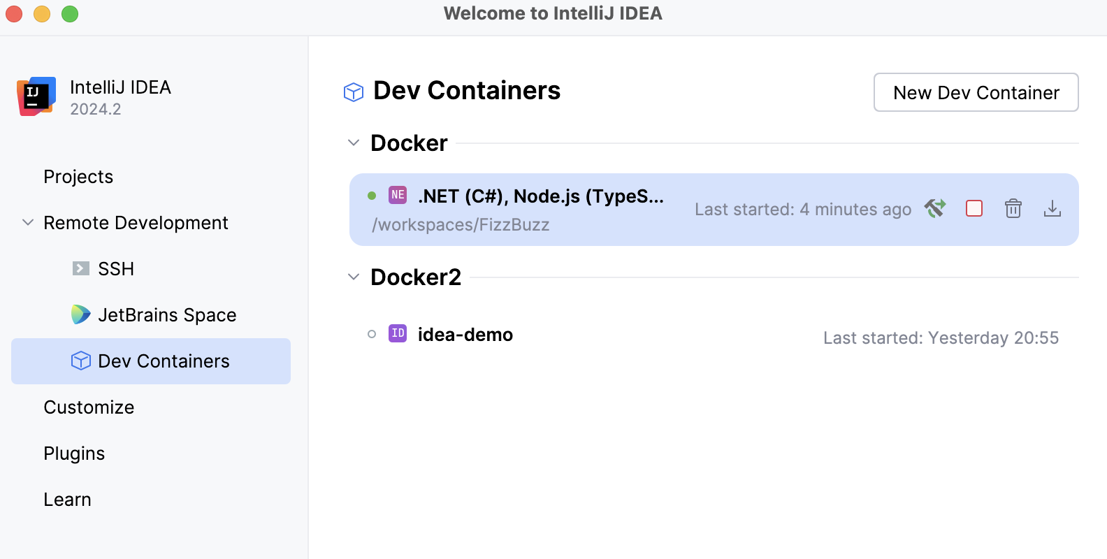 Recent Dev Containers Recent Dev Containers