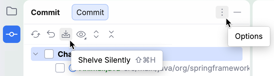 Icons in the Commit tool window toolbar Icons in the Commit tool window toolbar
