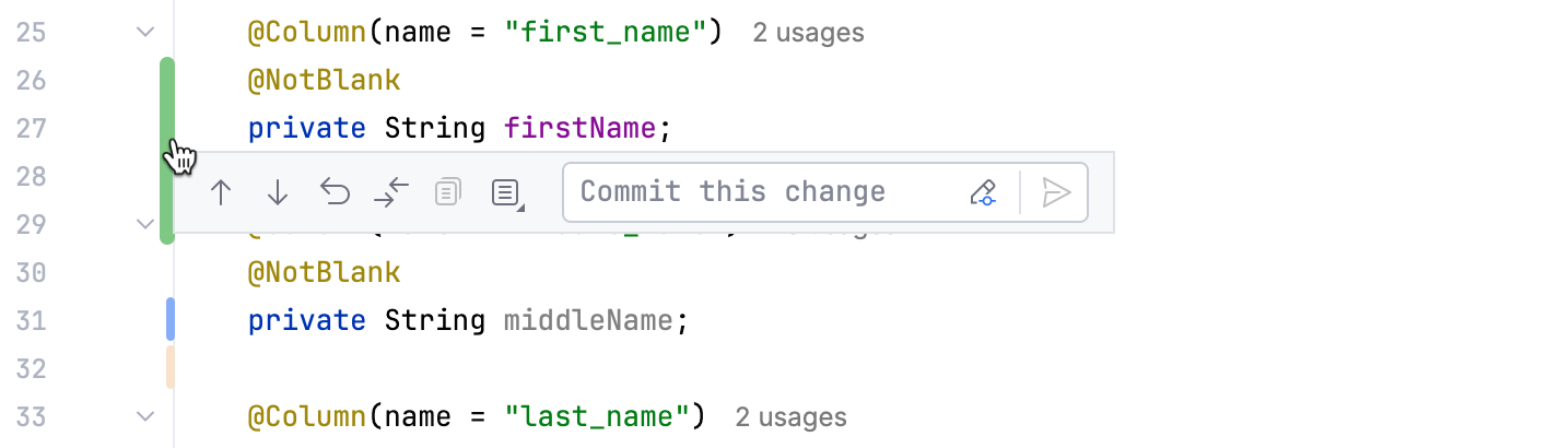 VCS popup for a change marker in the gutter VCS popup for a change marker in the gutter