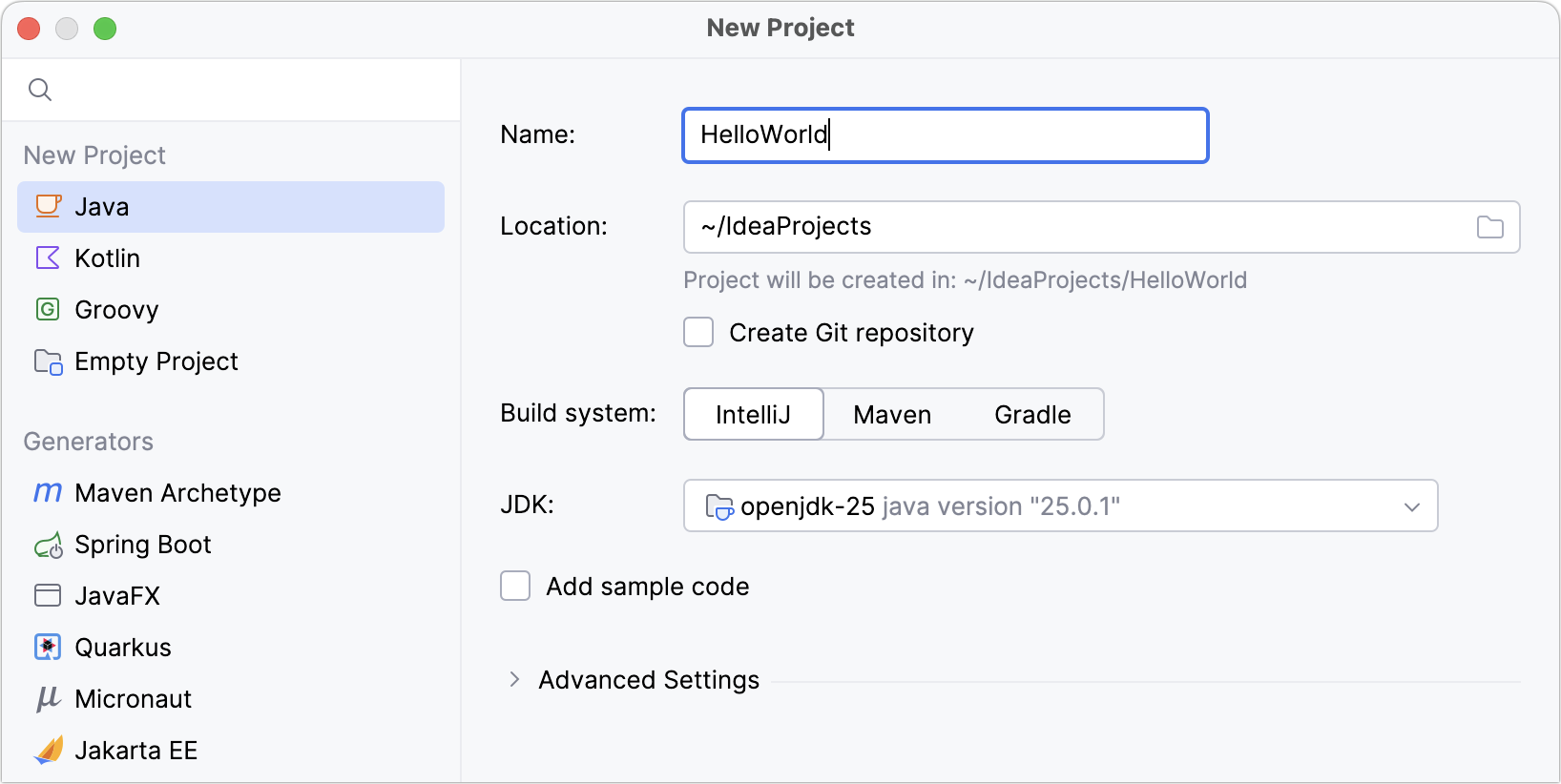 Creating a new Java project