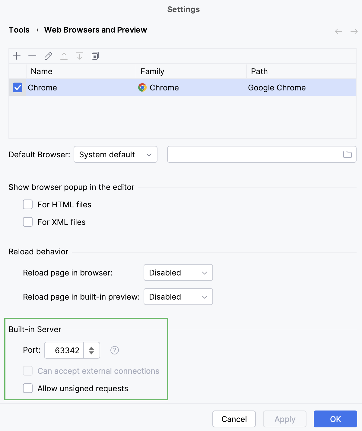 Built-in server port