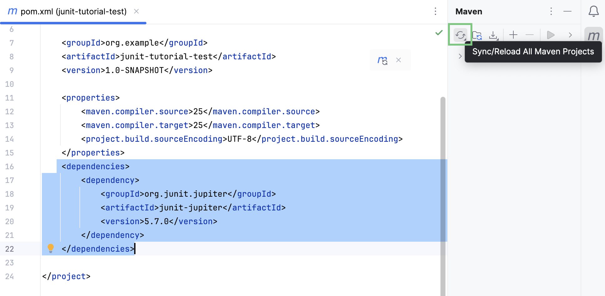 The Sync Maven Changes button