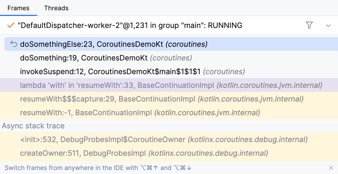 The coroutine creation stack The coroutine creation stack