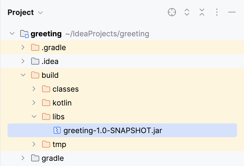 The resulting JAR in the out directory viewed in the Project Tool Window The resulting JAR in the out directory viewed in the Project Tool Window