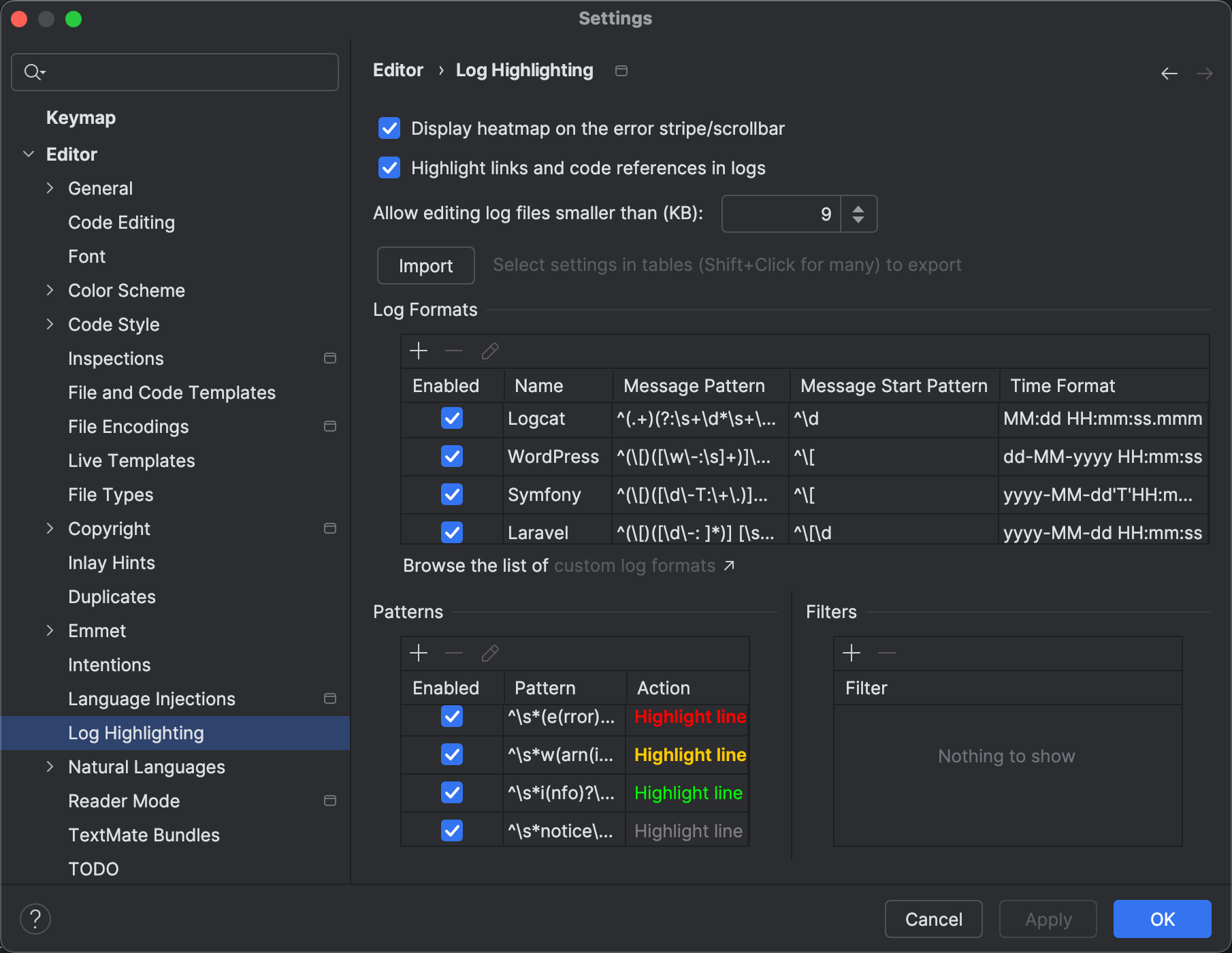 Log Highlighting | PhpStorm Documentation