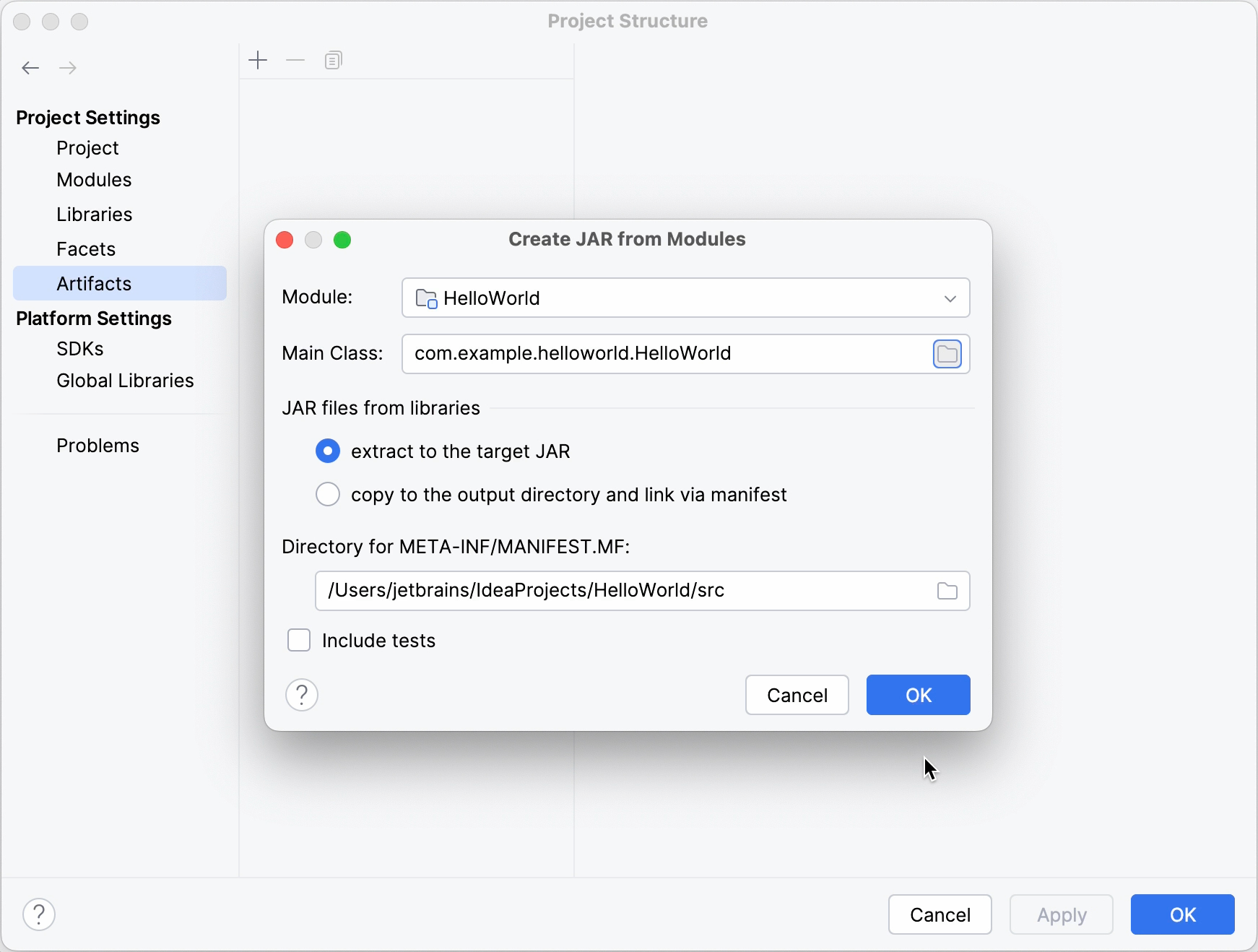 Creating an artifact configuration