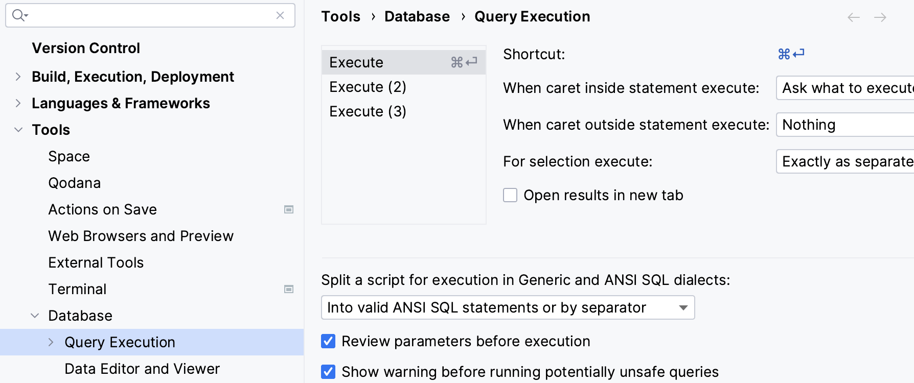 Modify query console settings
