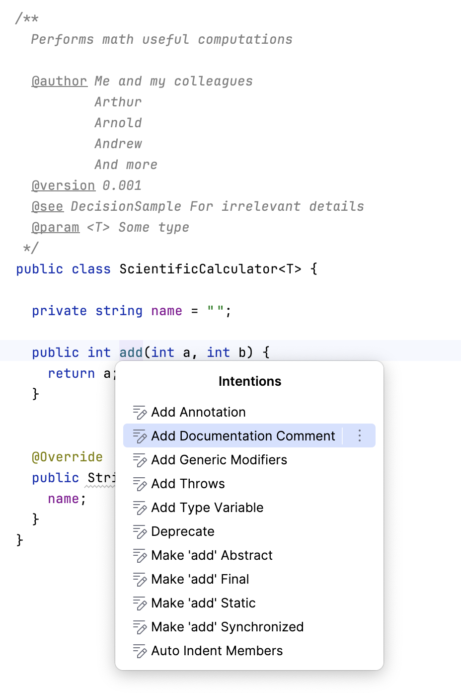 Example of javadoc Example of javadoc