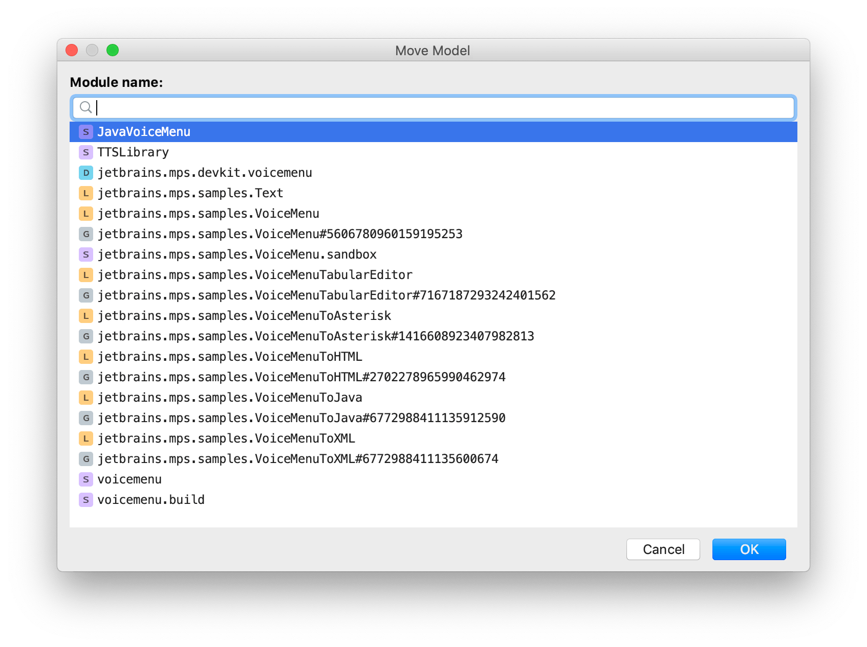 Move Model Dialog Move Model Dialog