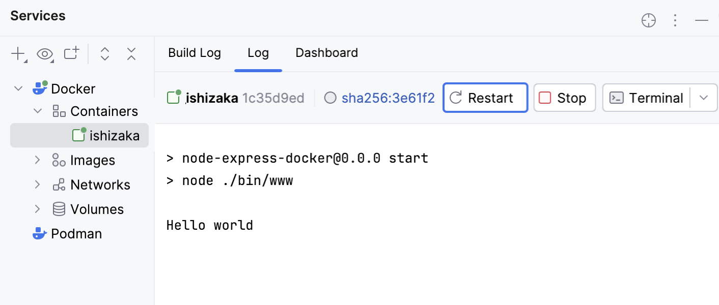 The application is deployed and running in a docker container
