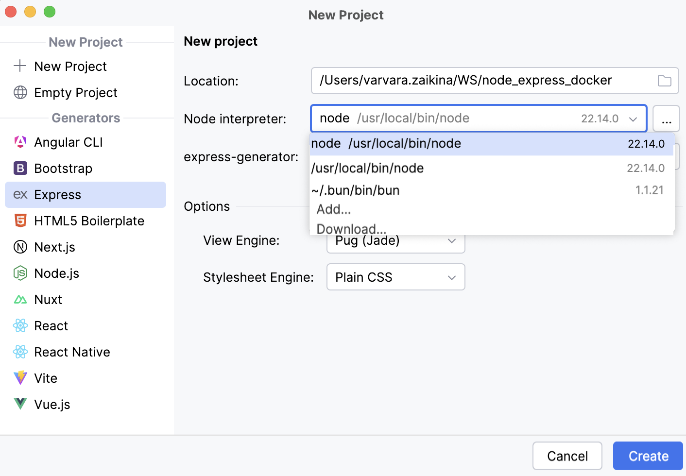Create a Node.js Express application