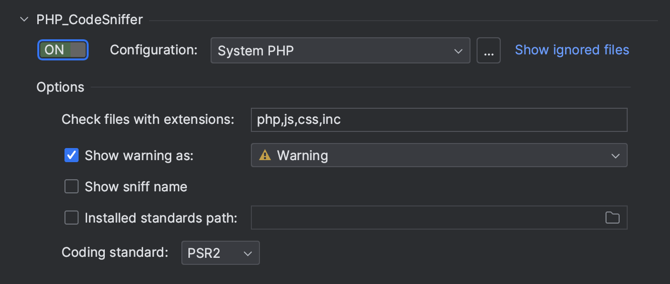 PHP_CodeSniffer | PhpStorm Documentation