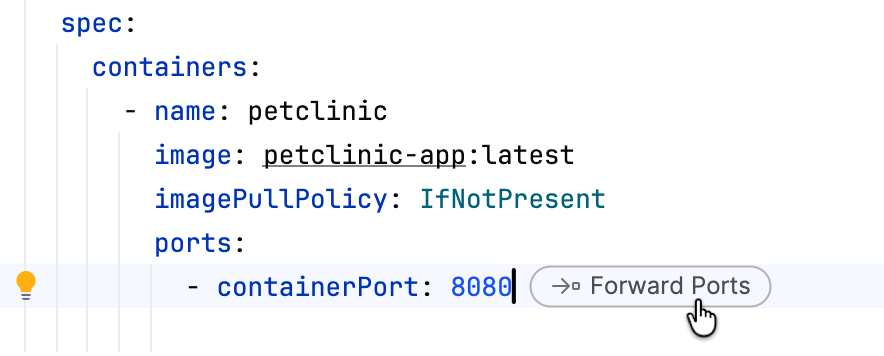 The port forwarding inlay hint The port forwarding inlay hint
