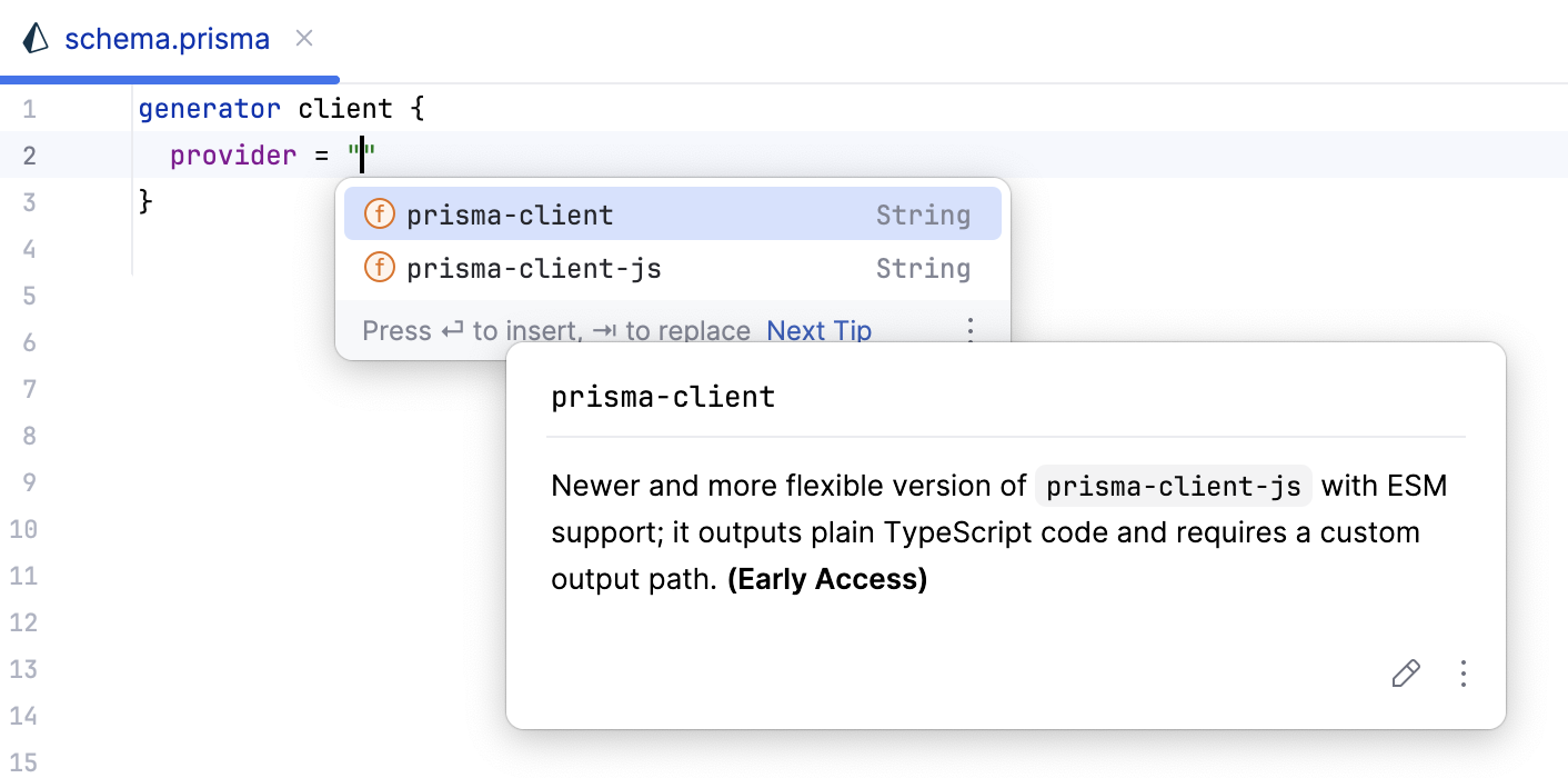 Support for the prisma-client generator