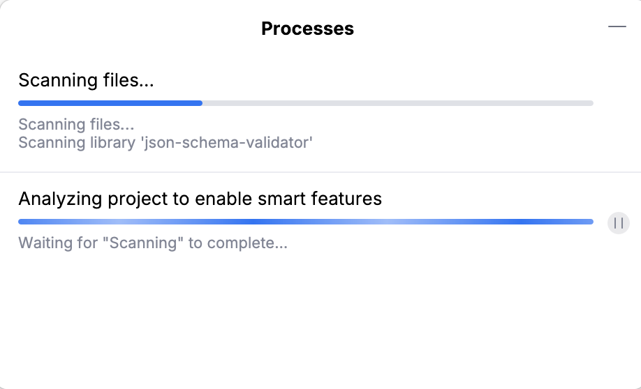 Processes dialog with project analysis tasks
