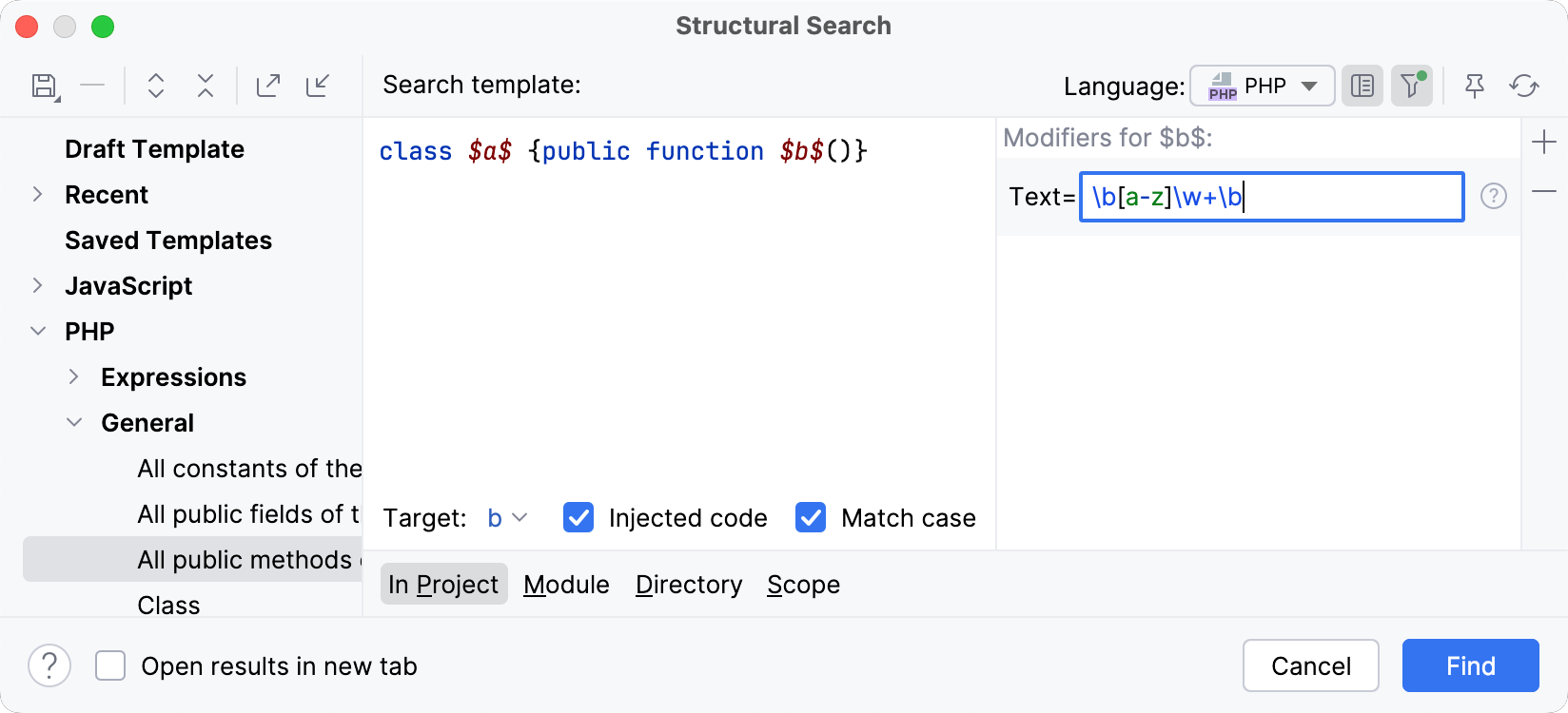 Add a regular expression in the filter dialog