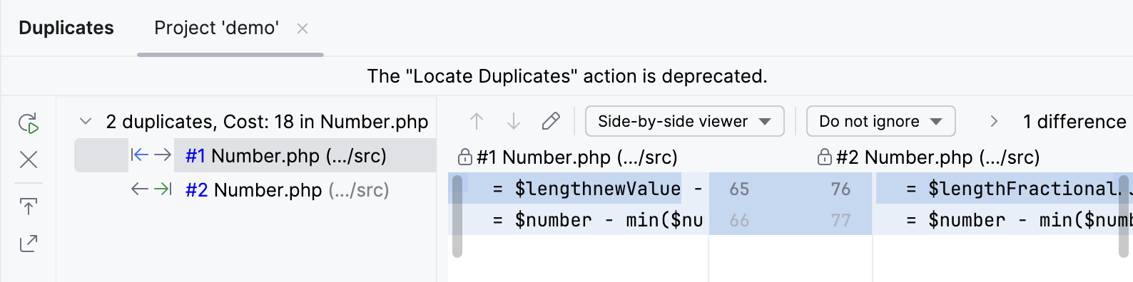 Duplicates tool window Duplicates tool window