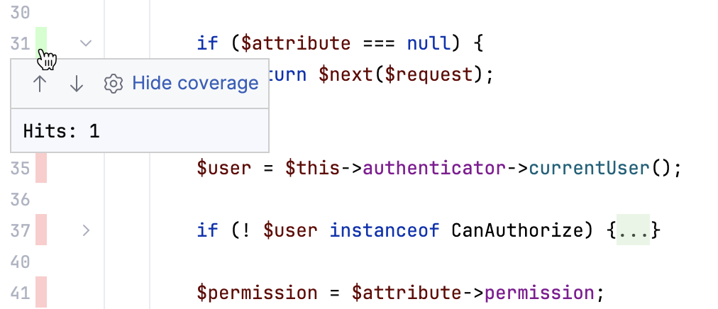 Coverage indicators in the editor